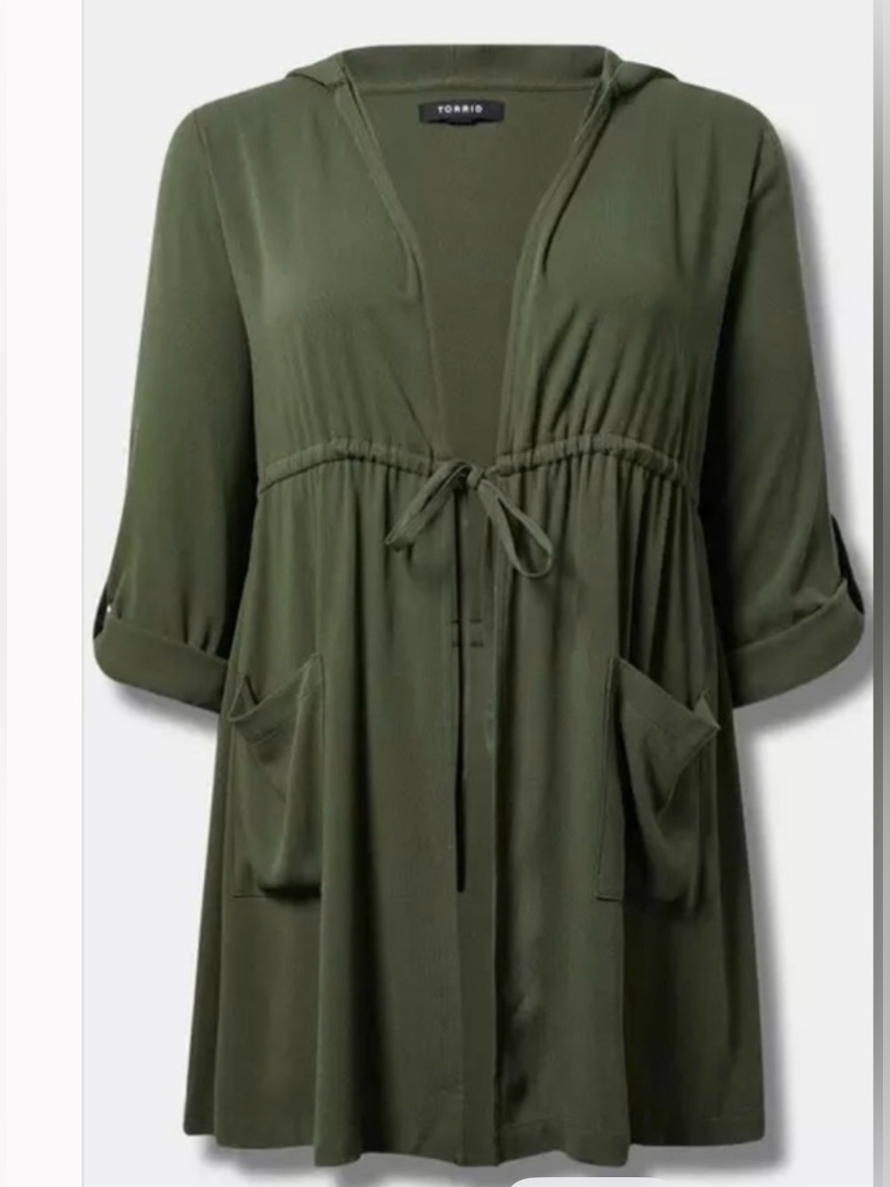 Pre-Loved Torrid Olive Green Hooded blouson jacket with Tie Waist Size: 3(22-24)